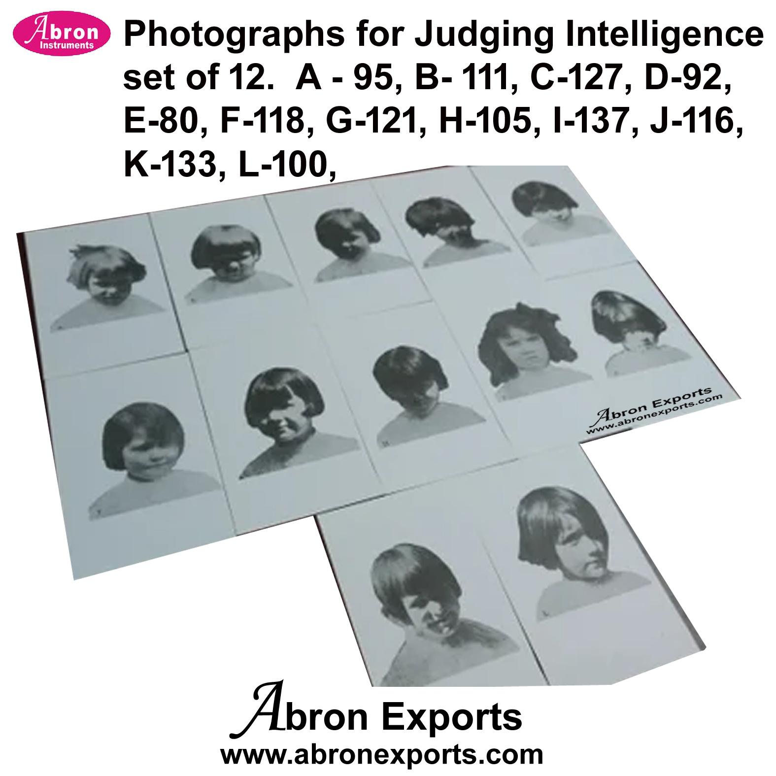 Psychology Photographs for Judging Intelligence set of 12 pics  for Psychology Laboratory AbronAB-651PJI 